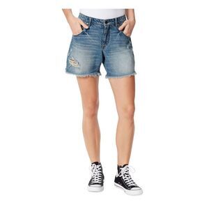 JEANS Womens Blue Denim Zippered Pocketed Cut Off High Waist Shorts 25